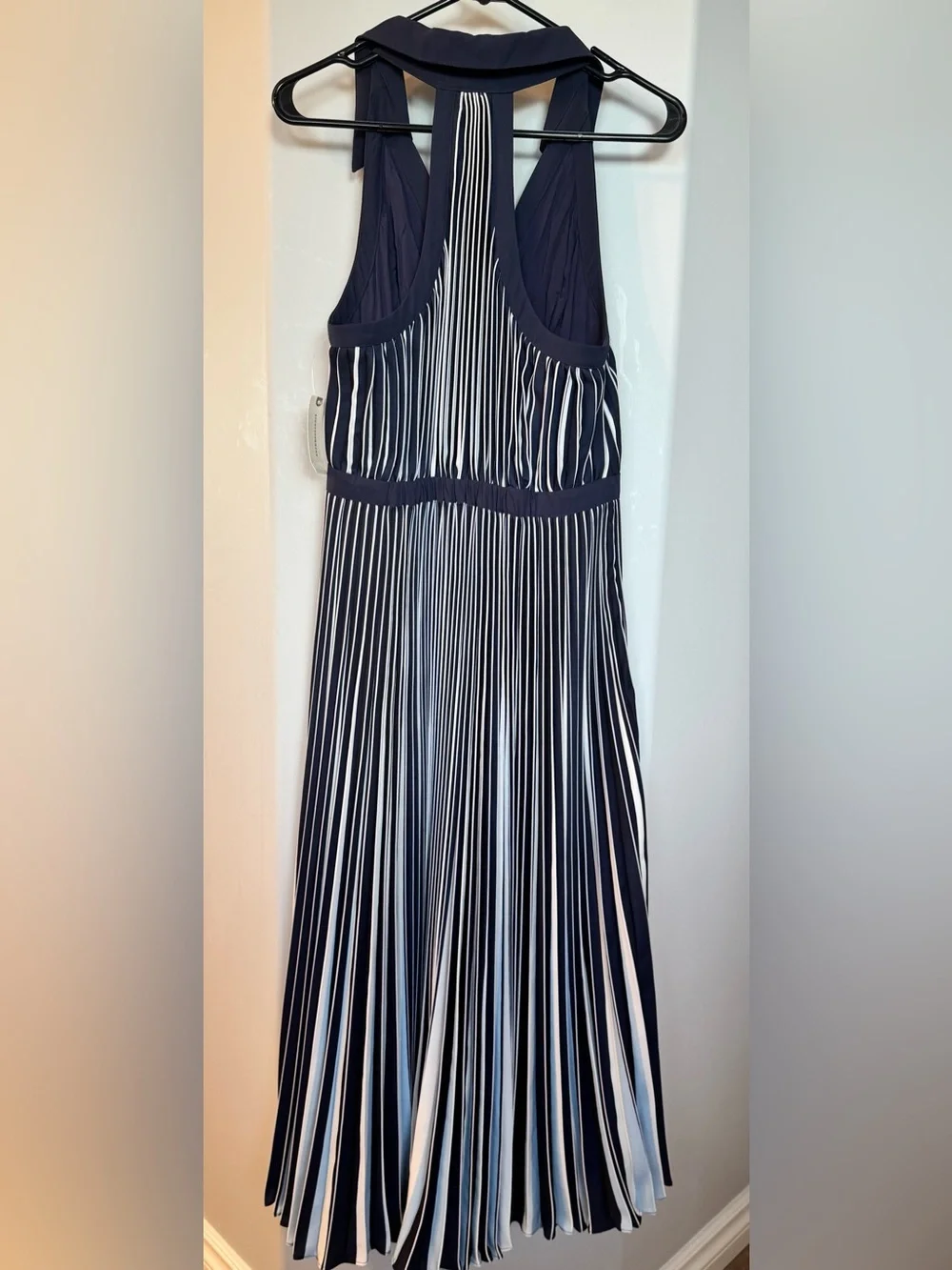 Anthropologie Navy and White Striped Halter Midi Dress - Picture 7 of 7